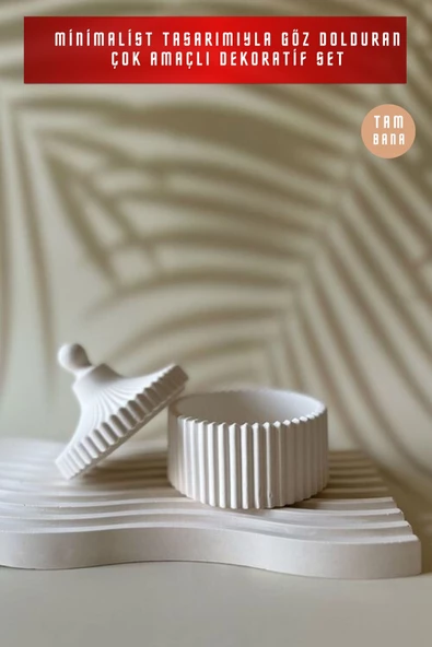 tambana Beyaz Sunumluk Takı Tabağı Dekoratif Tepsi Obje Seti 2 Parça Model 1027 - Resim 2