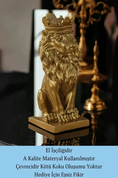 Evene Biblo Dekoratif Obje Heykel Taçlı Aslan Biblo Dekoratif Süs Eşyası Altın Renk Model 34 - Resim 4