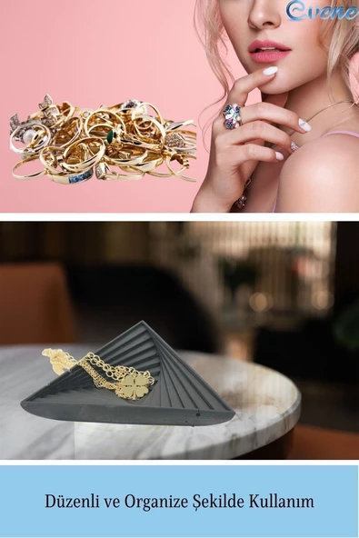 Evene Dekoratif Kase Siyah Renk Takı Kutusu Yüzük Kolye Kutusu Mum Tabağı Takı Organizer Üçgen Model - 4