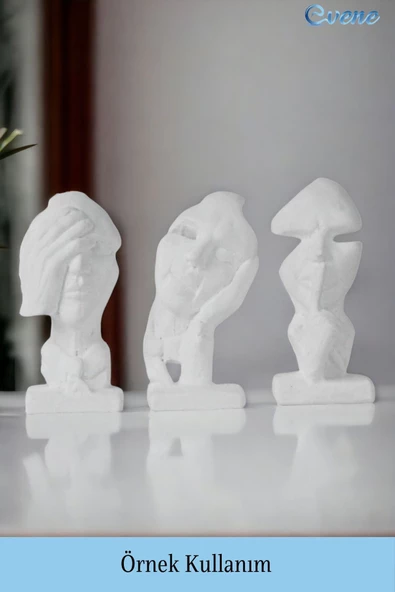 Evene Biblo Dekoratif Obje Heykel Üç Maymun Biblo Dekoratif Süs Eşyası Beyaz Model 31 - Resim 2