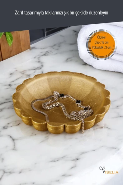 Viselia Takı Tabağı Takı Organizeri Takı Makyaj Kozmetik Düzenleyici Altın Renk Model 8 - Resim 2