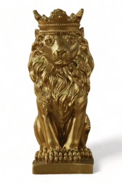 Evene Biblo Dekoratif Obje Heykel Taçlı Aslan Biblo Dekoratif Süs Eşyası Altın Renk Model 34