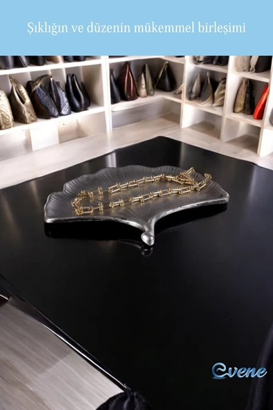 Evene Takı Organizer Makyaj Düzenleyici Kozmetik Organizer Dekoratif Tabak Gümüş Eskitme Renk Model 19 - 3
