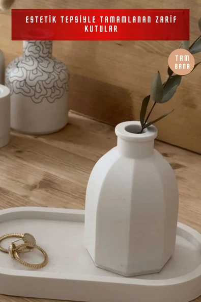 tambana Beyaz Sunumluk Takı Tabağı Dekoratif Tepsi Obje Seti 2 Parça Model 1019 - Resim 4