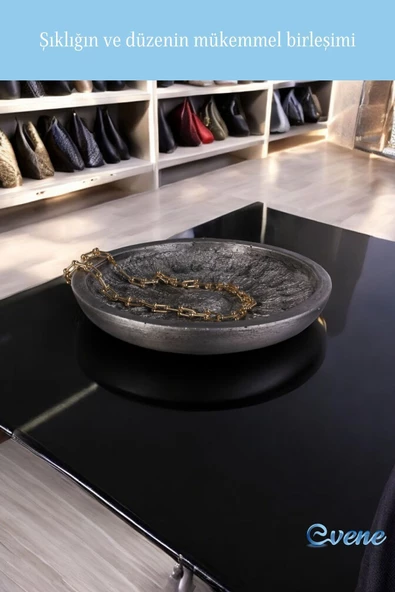 Evene Takı Organizer Makyaj Düzenleyici Kozmetik Organizer Dekoratif Tabak Gümüş Eskitme Renk Model 6 - Resim 3