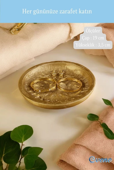 Evene Takı Organizer Makyaj Düzenleyici Kozmetik Organizer Dekoratif Tabak Altın Renk Model 6 - 2