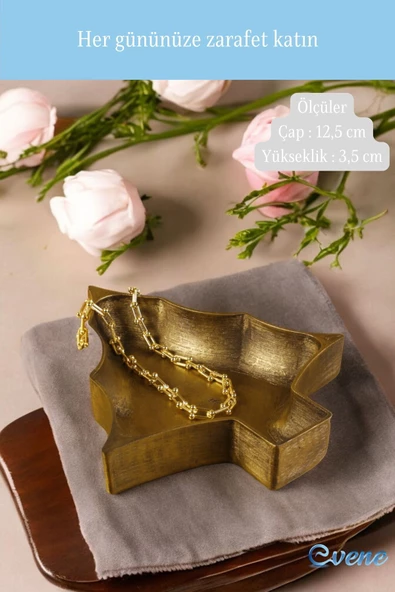 Evene Takı Organizer Makyaj Düzenleyici Kozmetik Organizer Dekoratif Tabak Altın Eskitme Renk Model 12 - Resim 2