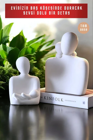 tambana 2’li Beyaz Heykel Biblo Seti Dekoratif Süs Eşyası Dekoratif Masa Süsü Model 4 - 4