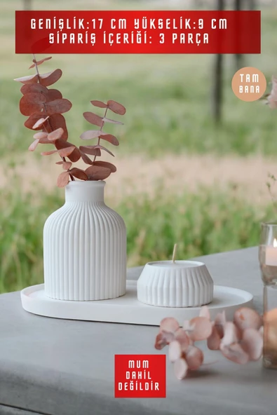 tambana Beyaz Sunumluk Takı Tabağı Dekoratif Tepsi Obje Seti 3 Parça Model 1003 - Resim 3