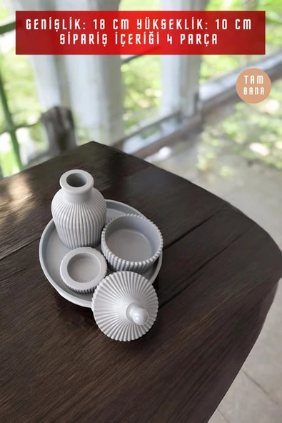 tambana Gri Sunumluk Takı Tabağı Dekoratif Tepsi Obje Seti 4 Parça Model 1032 - Resim 3
