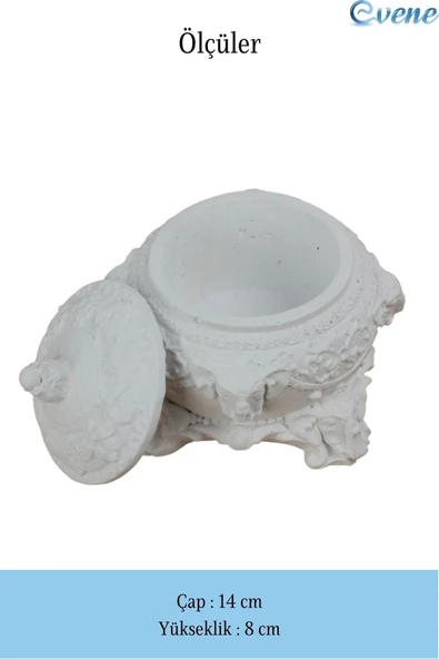 Evene Dekoratif Kase Beyaz Renk Takı Kutusu Yüzük Kolye Kutusu Mum Tabağı Takı Organizer Kapaklı Model - 2