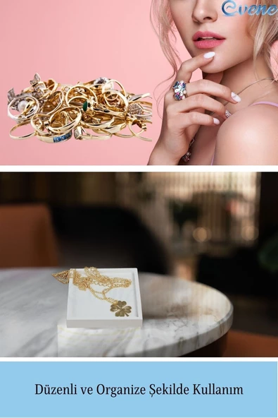 Evene Dekoratif Kase Beyaz Renk Takı Kutusu Yüzük Kolye Kutusu Mum Tabağı Takı Organizer Dörtgen Model - Resim 4