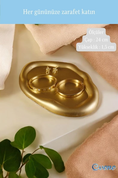 Evene Takı Organizer Makyaj Düzenleyici Kozmetik Organizer Dekoratif Tabak Altın Renk Model 18 - Resim 2