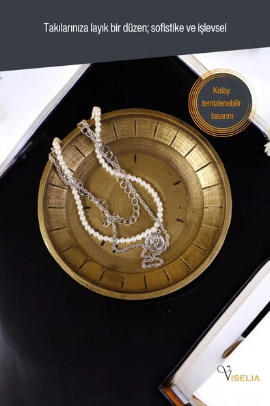 Viselia Takı Tabağı Takı Organizeri Takı Makyaj Kozmetik Düzenleyici Altın Eskitme Renk Model 5 - Resim 3