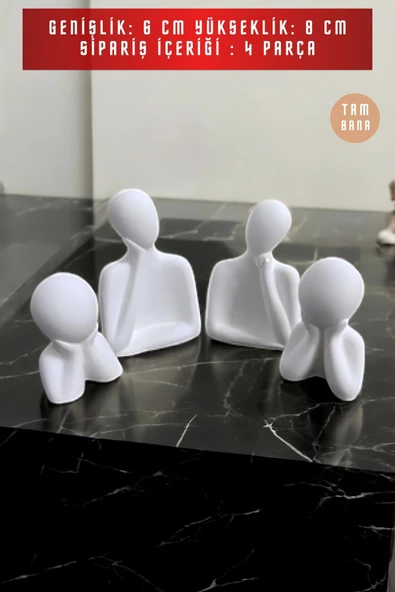 tambana 4’lü Beyaz Heykel Biblo Seti Dekoratif Süs Eşyası Dekoratif Masa Süsü Model 2 - Resim 3