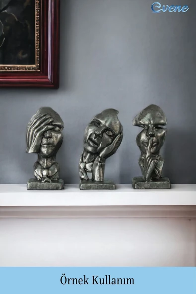 Evene Biblo Dekoratif Obje Heykel Üç Maymun Biblo Dekoratif Süs Eşyası Gümüş Eskitme Renk Model 31 - Resim 2