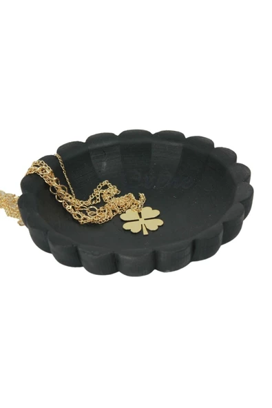 Evene Dekoratif Kase Siyah Renk Takı Kutusu Yüzük Kolye Kutusu Mum Tabağı Takı Organizer Çiçek Model