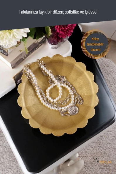 Viselia Takı Tabağı Takı Organizeri Takı Makyaj Kozmetik Düzenleyici Altın Renk Model 8 - Resim 3