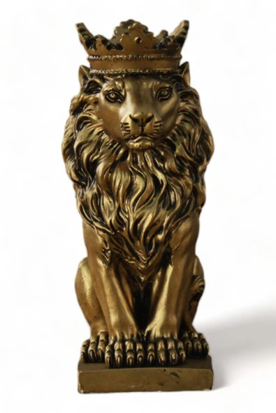 Evene Biblo Dekoratif Obje Heykel Taçlı Aslan Biblo Dekoratif Süs Eşyası Altın Eskitme Renk Model 34 ürün görseli 1