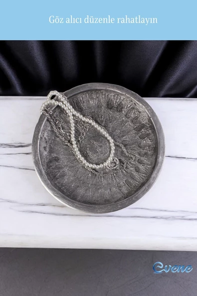 Evene Takı Organizer Makyaj Düzenleyici Kozmetik Organizer Dekoratif Tabak Gümüş Eskitme Renk Model 6 - Resim 4