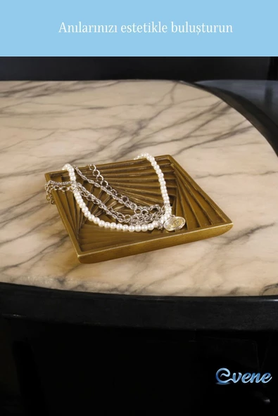 Evene Takı Organizer Makyaj Düzenleyici Kozmetik Organizer Dekoratif Tabak Altın Eskitme Renk Model 3 - Resim 7