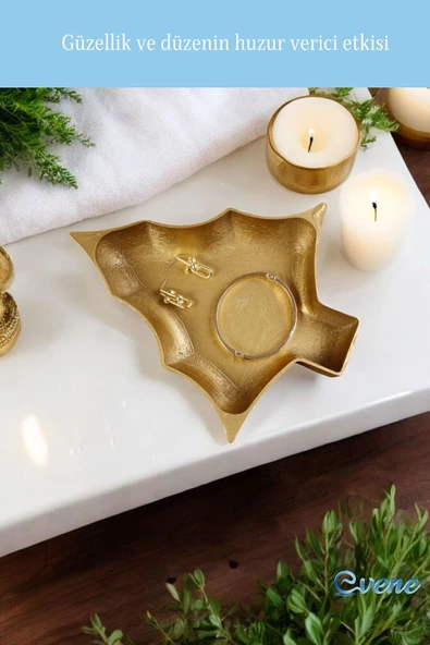 Evene Takı Organizer Makyaj Düzenleyici Kozmetik Organizer Dekoratif Tabak Altın Renk Model 12 - Resim 5