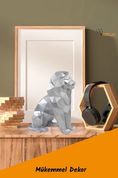 Viselia Dekoratif Aslan Biblo Heykel El Yapımı Hediyelik Süs Eşyası Poly Model Tasarım Ürünü - Resim 2