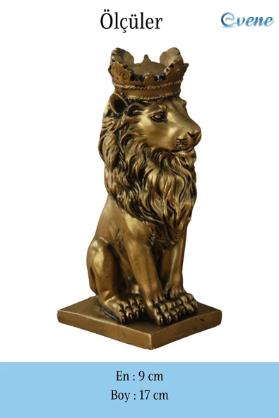 Evene Biblo Dekoratif Obje Heykel Taçlı Aslan Biblo Dekoratif Süs Eşyası Altın Eskitme Renk Model 34 - Resim 3
