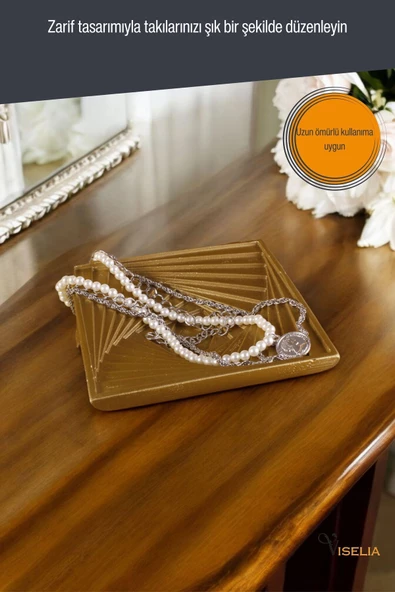 Viselia Takı Tabağı Takı Organizeri Takı Makyaj Kozmetik Düzenleyici Altın Renk Model 3 - Resim 6