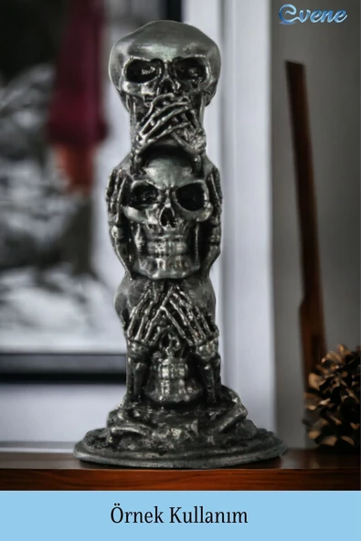 Evene Biblo Dekoratif Obje Heykel Üç Maymun Biblo Dekoratif Süs Eşyası Gümüş Eskitme Renk Model 29 - Resim 2