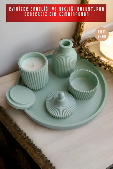 tambana Yeşil Sunumluk Takı Tabağı Dekoratif Tepsi Obje Seti 4 Parça Model 1022 - Resim 4