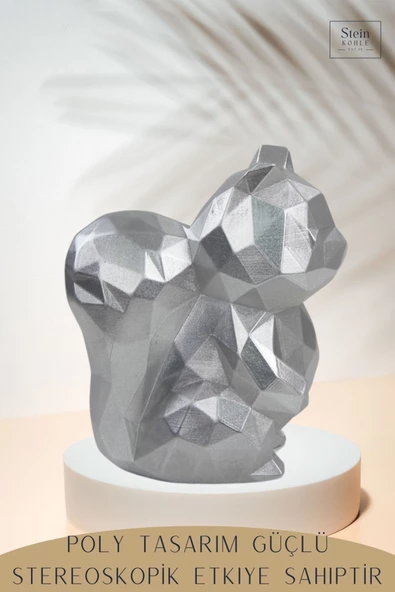 Stein Kohle Dekoratif Sincap Biblo Heykel El Yapımı Sevimli Hediyelik Süs Eşyası Poly Model Tasarım Ürünü - Resim 5