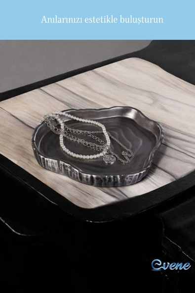 Evene Takı Organizer Makyaj Düzenleyici Kozmetik Organizer Dekoratif Tabak Gümüş Eskitme Renk Model 1 - Resim 6