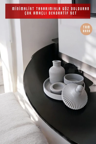 tambana Gri Sunumluk Takı Tabağı Dekoratif Tepsi Obje Seti 4 Parça Model 1032 - Resim 2