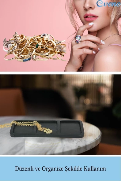 Evene Dekoratif Kase Siyah Renk Takı Kutusu Yüzük Kolye Kutusu Mum Tabağı Takı Organizer Üçlü Model - 4