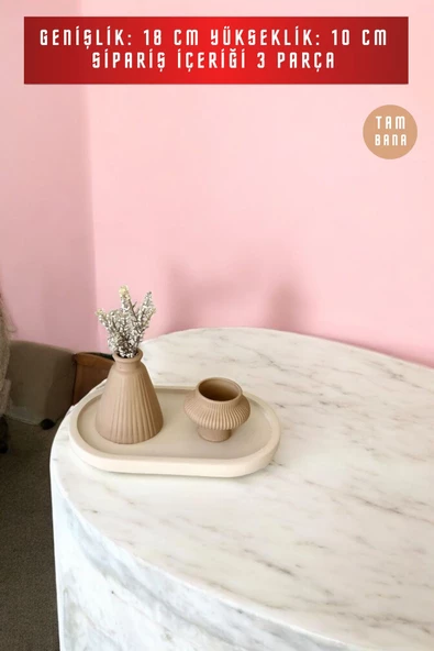 tambana Sunumluk Takı Tabağı Dekoratif Tepsi Obje Seti 3 Parça Model 1045 - Resim 3