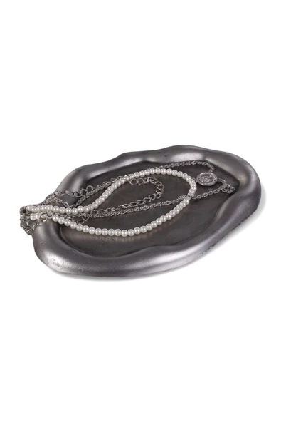 Evene Takı Organizer Makyaj Düzenleyici Kozmetik Organizer Dekoratif Tabak Gümüş Eskitme Renk Model 18 ürün görseli 1