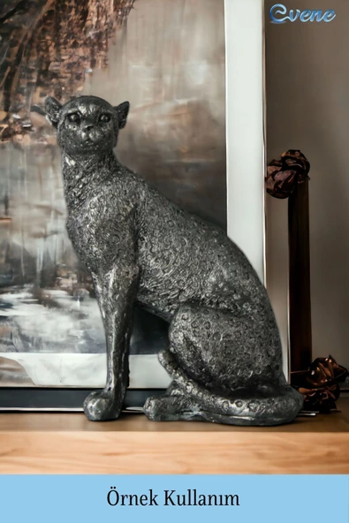 Evene Biblo Dekoratif Obje Heykel Leopar Biblo Dekoratif Süs Eşyası Gümüş Eskitme Renk Model 33 - Resim 2
