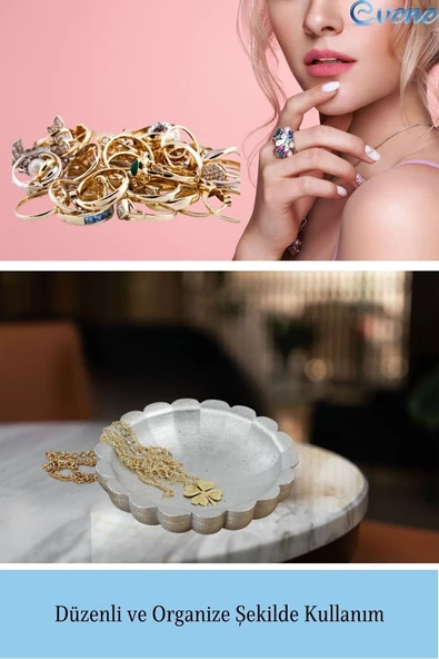 Evene Dekoratif Kase Gümüş Renk Takı Kutusu Yüzük Kolye Kutusu Mum Tabağı Takı Organizer Çiçek Model - 4