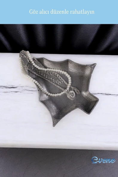 Evene Takı Organizer Makyaj Düzenleyici Kozmetik Organizer Dekoratif Tabak Altın Eskitme Renk Model 12 - Resim 4