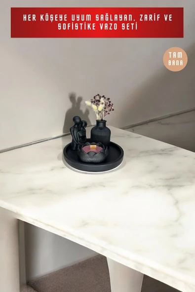 tambana Siyah Sunumluk Takı Tabağı Dekoratif Tepsi Obje Seti 4 Parça Model 1056 - Resim 2