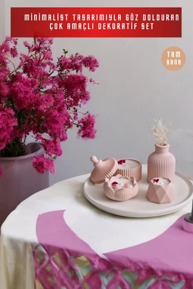 tambana Pembe Sunumluk Takı Tabağı Dekoratif Tepsi Obje Seti 5 Parça Model 1023 - 2
