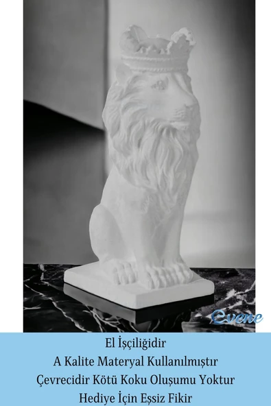 Evene Biblo Dekoratif Obje Heykel Taçlı Aslan Biblo Dekoratif Süs Eşyası Beyaz Model 34 - Resim 4
