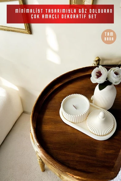 tambana Krem Sunumluk Takı Tabağı Dekoratif Tepsi Obje Seti 3 Parça Model 1001 - Resim 2