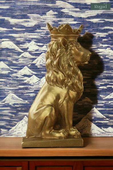 Rugad Biblo Dekoratif Heykel Taçlı Aslan Biblosu Altın Model 34 - 2