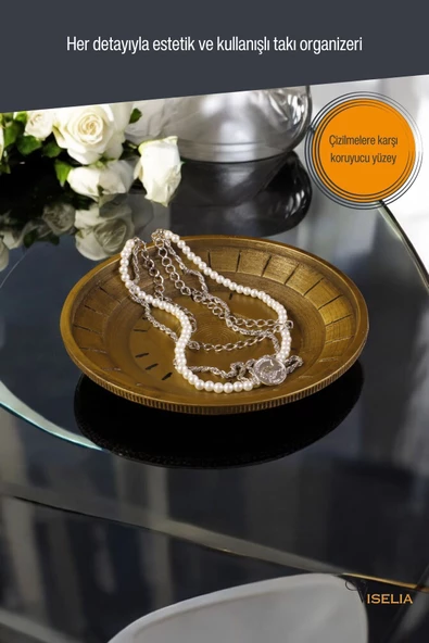 Viselia Takı Tabağı Takı Organizeri Takı Makyaj Kozmetik Düzenleyici Altın Eskitme Renk Model 5 - Resim 4