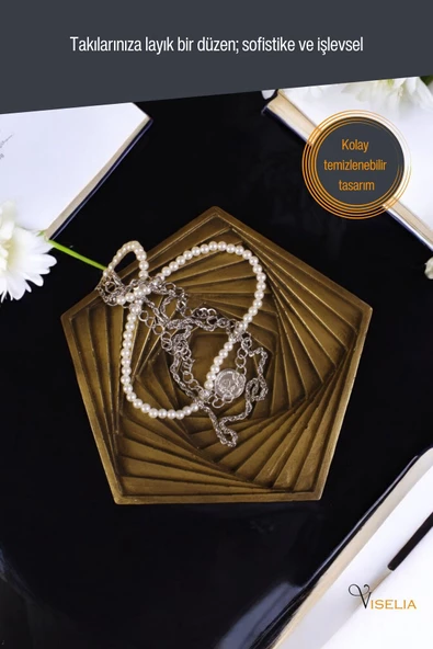 Viselia Takı Tabağı Takı Organizeri Takı Makyaj Kozmetik Düzenleyici Altın Eskitme Model 9 - Resim 3