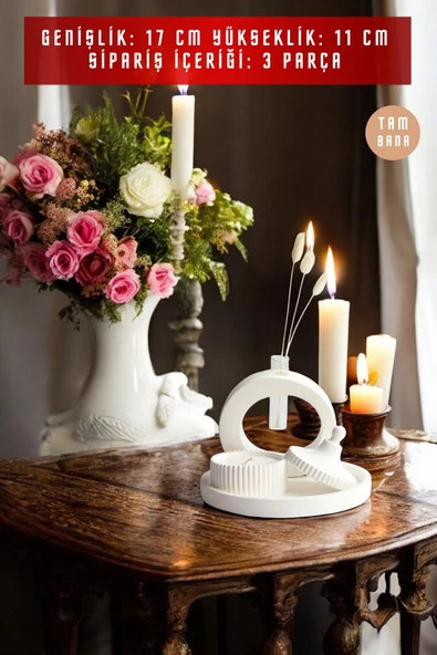 tambana Beyaz Sunumluk Takı Tabağı Dekoratif Tepsi Obje Seti 3 Parça Model 1037 - Resim 3