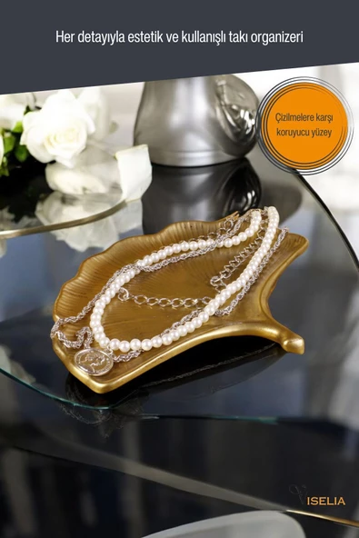 Viselia Takı Tabağı Takı Organizeri Takı Makyaj Kozmetik Düzenleyici Altın Eskitme Renk Model 19 - Resim 4