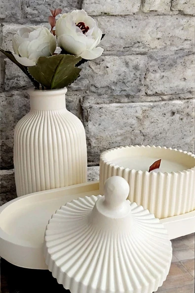 tambana Krem Sunumluk Takı Tabağı Dekoratif Tepsi Obje Seti 3 Parça Model 1001 ürün görseli 1